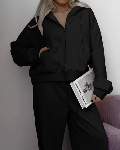 Жіночий костюм oversize зіп худі та штани чорний 1485b_3et10c3 фото