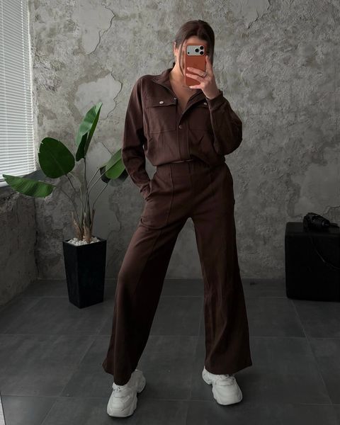 Жіночий костюм oversize зіп худі та штани шоколад mod12_3et12b2 фото