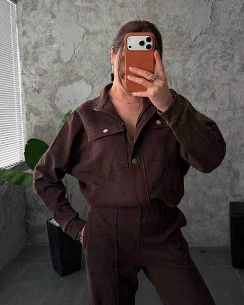 Жіночий костюм oversize зіп худі та штани шоколад mod12_3et12b2 фото