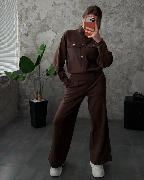 Жіночий костюм oversize зіп худі та штани шоколад mod12_3et12b2 фото