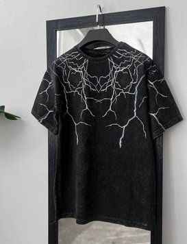 Футболка oversize з принтом-блискавкою чорна Sof256 фото